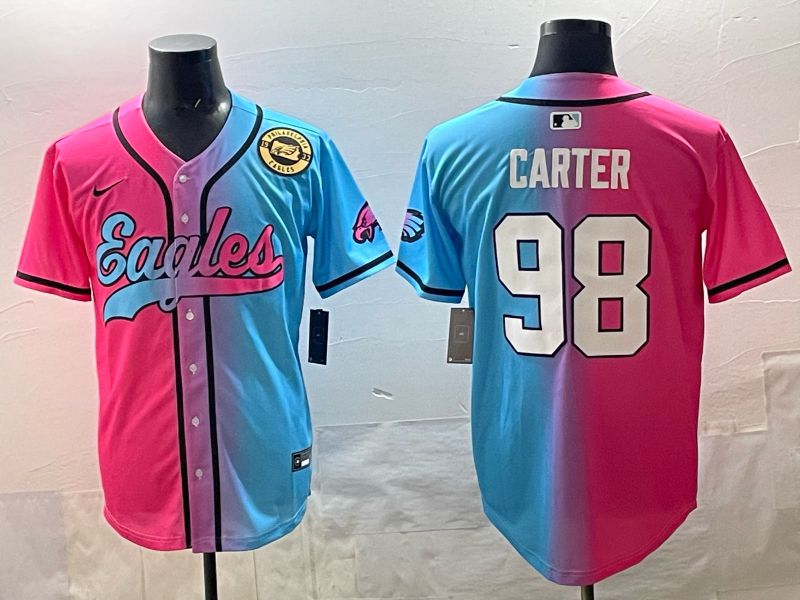 Men 2025 Philadelphia Eagles #98 Carter Blue pink Nike Limited NFL Jersey style 08